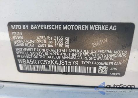 2019 BMW 330I xDrive из США, поврежденный, VIN WBA5R7C5XKAJ81579